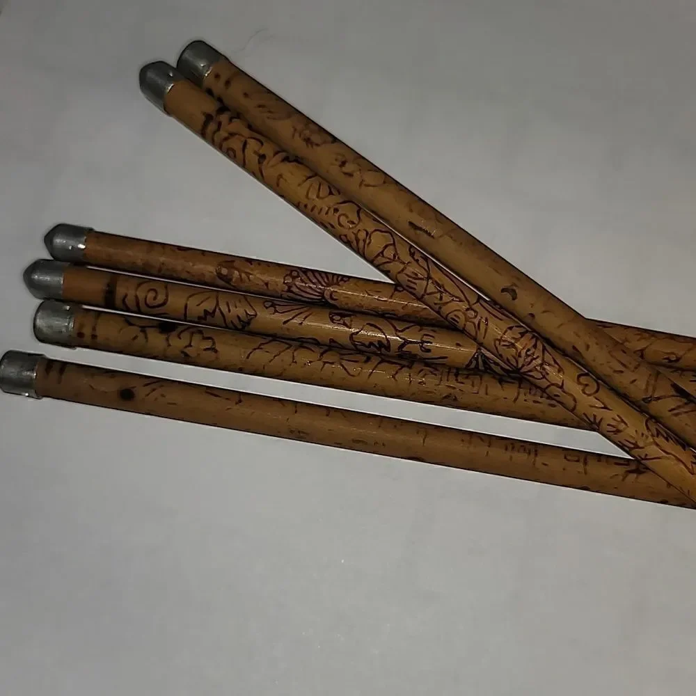 Vintage Chinese Bamboo Chopsticks with Metal Tips 6pcs